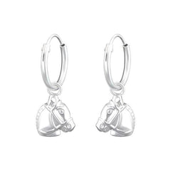 Silver Hanging Hoop Horse Earrings