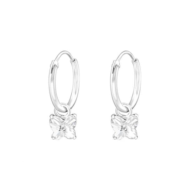 Sterling Silver Hanging Butterfly Crystal Ear Hoop
