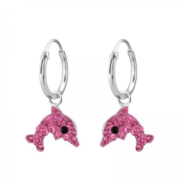 Silver Pink Dolphin Hanging Hoop earrings for Girls