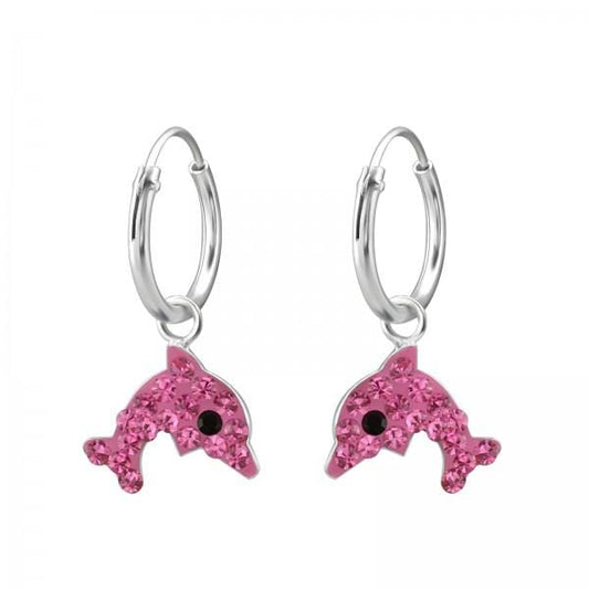 Silver Pink Dolphin Hanging Hoop earrings for Girls