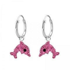 Silver Pink Dolphin Hanging Hoop earrings for Girls