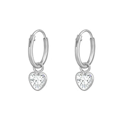 Silver Hanging Heart Hoop Earrings