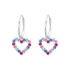 Silver Heart Hanging Hoop Earrings