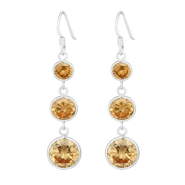 Silver Hanging Circles CZ Champagne Earrings