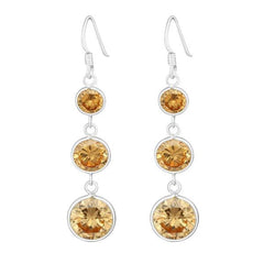 Silver Hanging Circles CZ Champagne Earrings