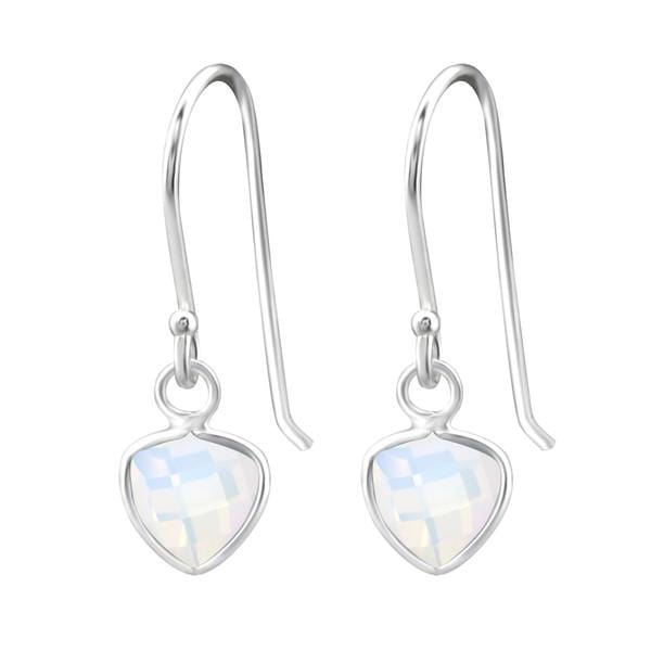 Silver Triangle Nano White  Opal  Earrings