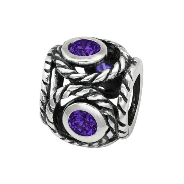 Silver Z Amethyst Round Charm Bead