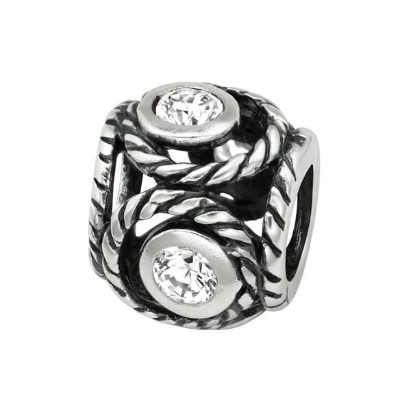 Silver Z Crystal Round Charm Bead