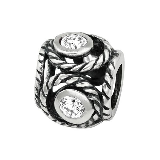 Silver Z Crystal Round Charm Bead