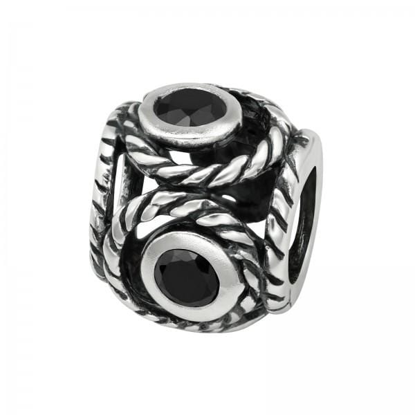Silver Z Jet Round Charm Bead