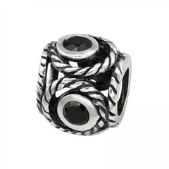 Silver Z Jet Round Charm Bead