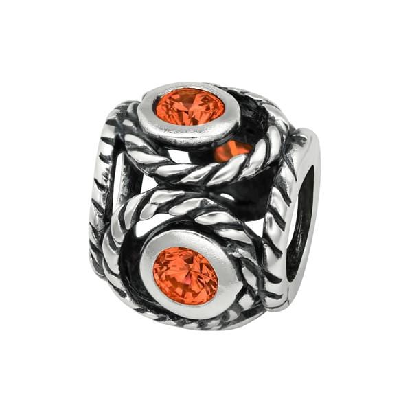 Silver Z Orange Round Charm Bead