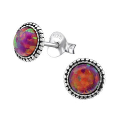 Sterling Silver Opal Round Stud Earrings