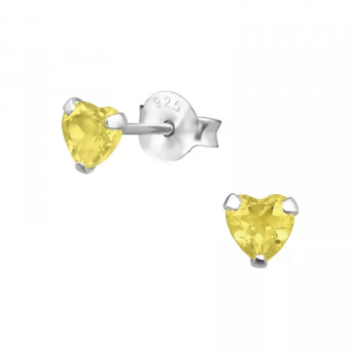 Silver Citrine Genuine Birthstone Heart Earrings