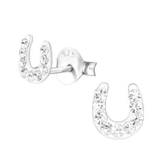 Sterling Silver Crystal Horseshoe Ear Studs
