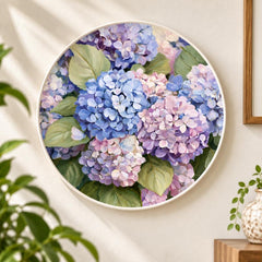 Pastel Hydrangea Butterfly Garden Wall Plate displayed on a wall