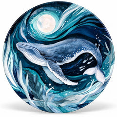 Moonlit Whale Deep Blue Ocean Wall Plate