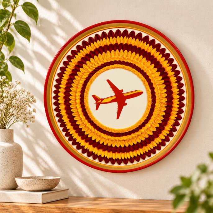 Golden Sun Travel Airplane Wall Plate displayed on a wall