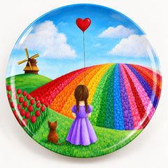 Rainbow Tulip Dream Girl and Cat Wall Plate