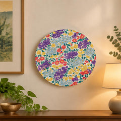 Colourful Botanical Flower Garden Wall Plate displayed on a wall