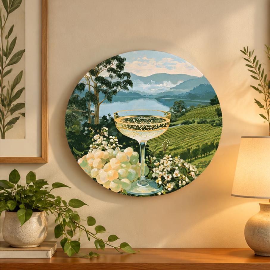 Vineyard Lake Golden Toast Wall Plate displayed on a wall