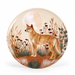 Coyote in a Moonlit Wildflower Meadow Wall Plate