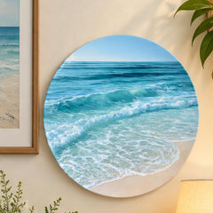 Turquoise Ocean Rolling Waves Wall Plate displayed on a wall