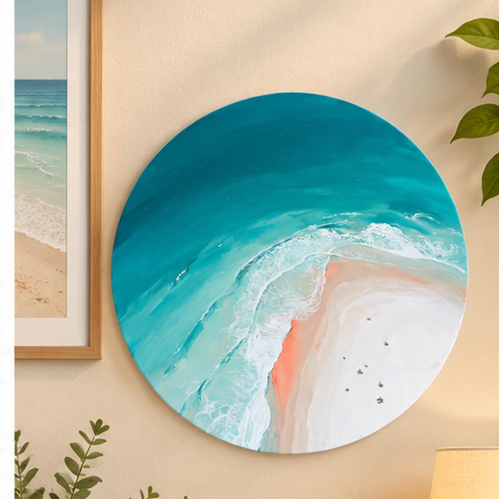 Turquoise Tidal Shore Coastal Wall Plate displayed on a wall