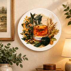 Amber Spirit Botanical Still Life Wall Plate displayed on a wall