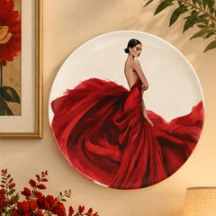 Scarlet Gown Elegance Fashion Wall Plate displayed on a wall