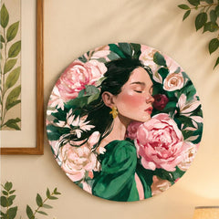 Blush Peony Reverie Portrait Wall Plate displayed on a wall