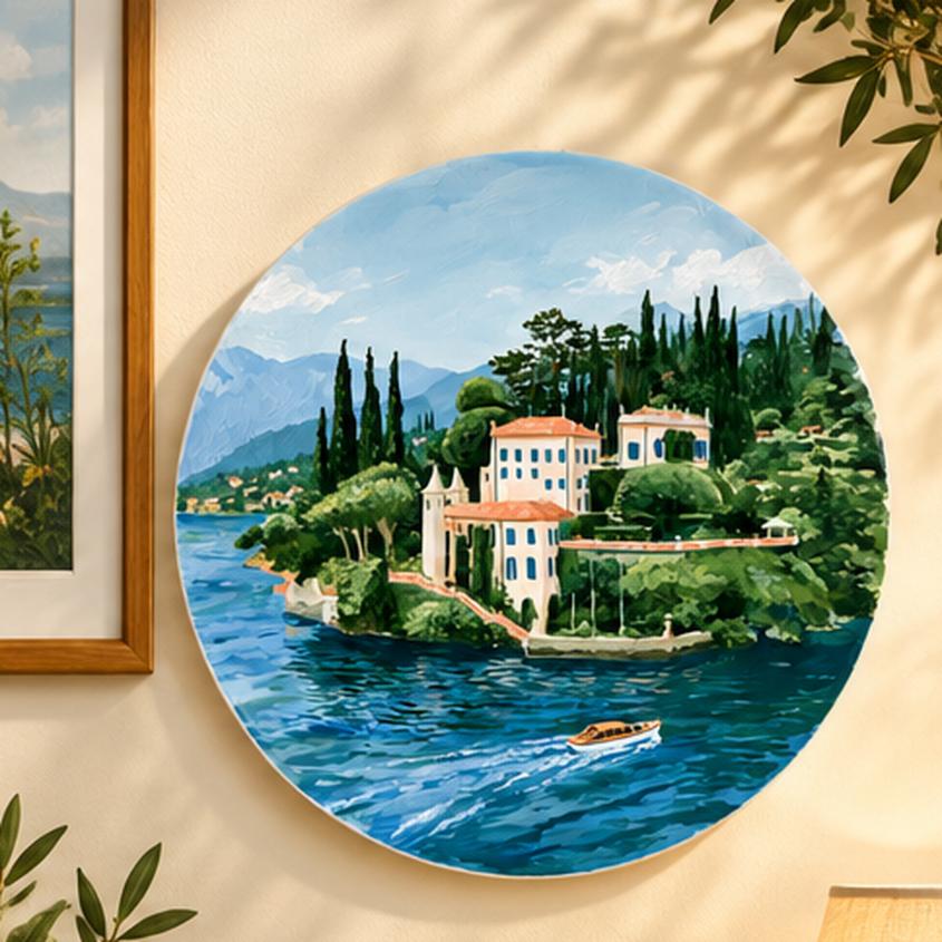 Lake Como Lakeside Villa Wall Plate displayed on a wall