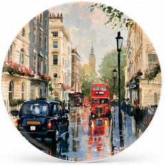 London Rainy Day Red Bus Wall Plate