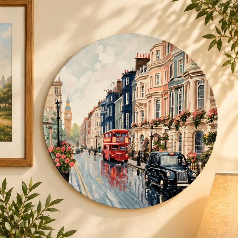 London Rose-Lined Street Wall Plate displayed on a wall