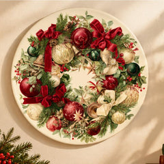 Victorian Christmas Wreath Wall Plate displayed on a wall