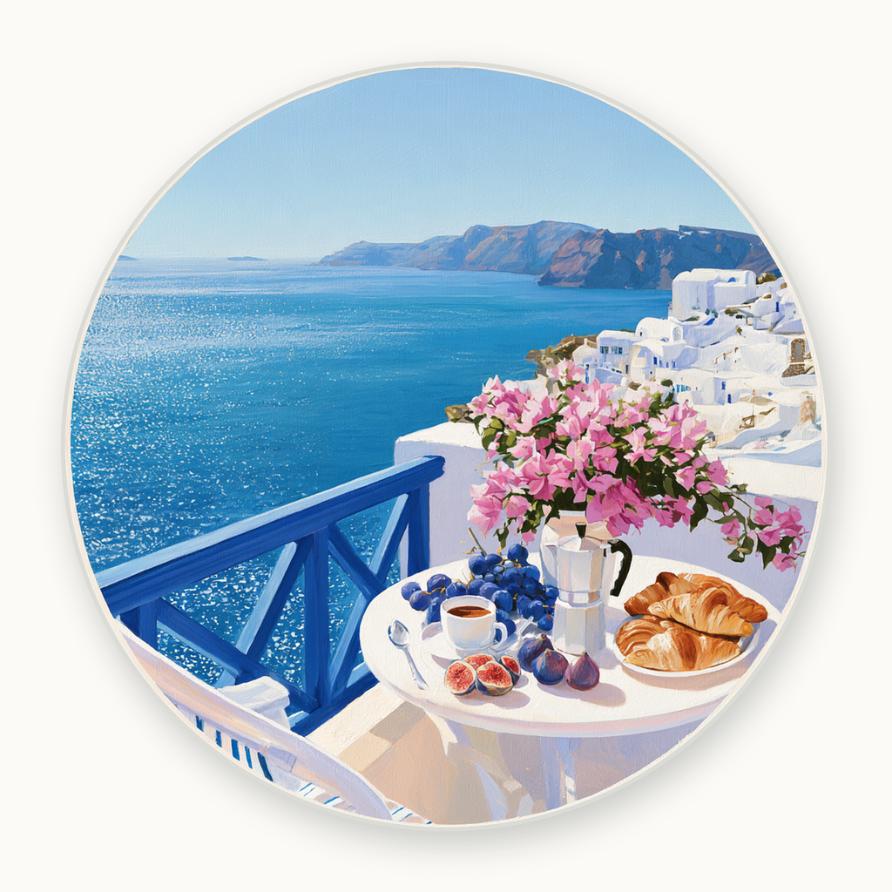 Santorini Seaside Breakfast Wall Plate