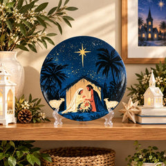 Star of Bethlehem Nativity Wall Plate on a tabletop stand