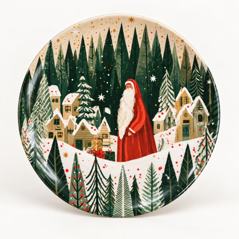Santa's Snowy Evergreen Village Wall Plate