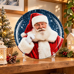 Classic Santa Snowfall Portrait Wall Plate on a tabletop stand
