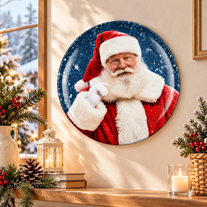 Classic Santa Snowfall Portrait Wall Plate displayed on a wall