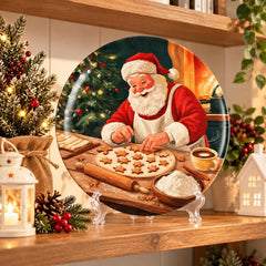 Santa’s Christmas Cookie Kitchen Wall Plate on a tabletop stand