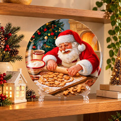 Santa’s Cosy Gingerbread Baking Wall Plate on a tabletop stand