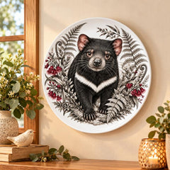 Tasmanian Devil Fern & Bellflower Wall Plate displayed on a wall