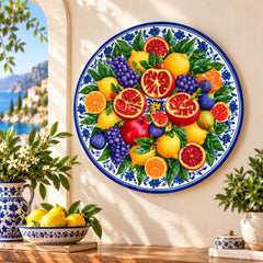 Mediterranean Citrus Harvest Wall Plate displayed on a wall