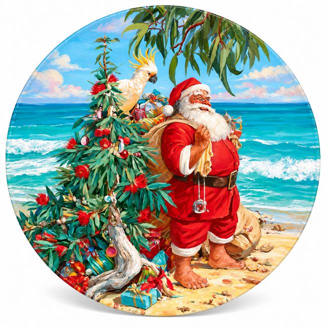 Australian Coastal Christmas Santa Wall Plate
