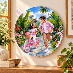 Tropical Bicycle Adventure Family Wall Plate displayed on a wall