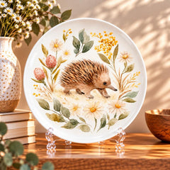 Wombat in Wildflower Meadow Wall Plate on a tabletop stand