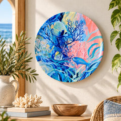 Vibrant Coral Reef Fish Decorative Wall Plate displayed on a wall