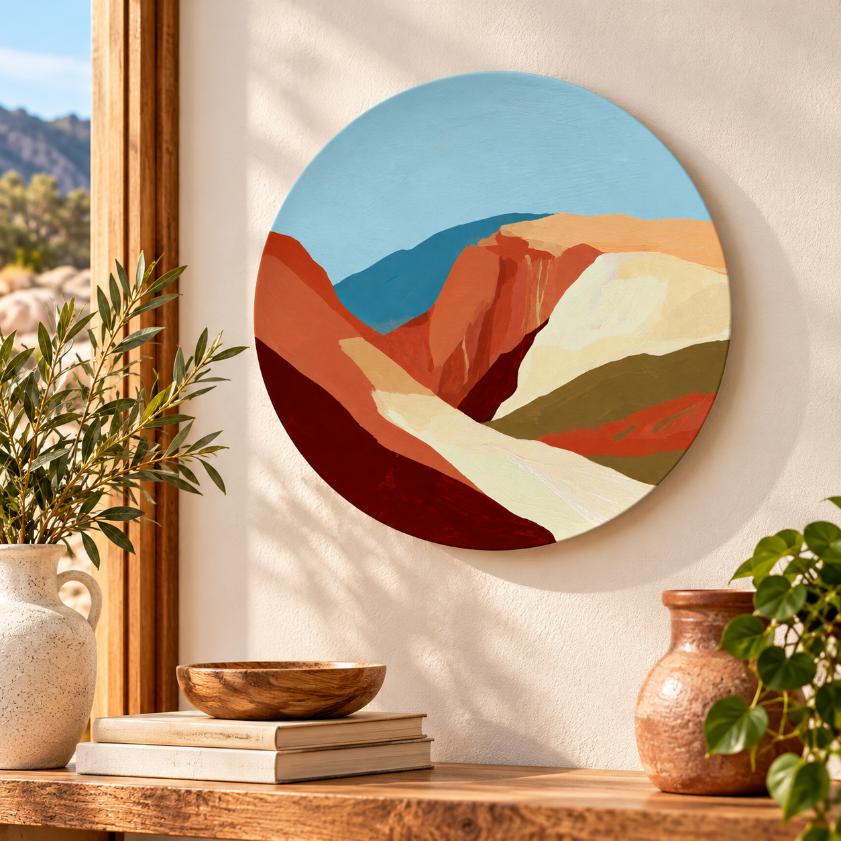 Desert Canyon Colour Block Decorative Wall Plate displayed on a wall