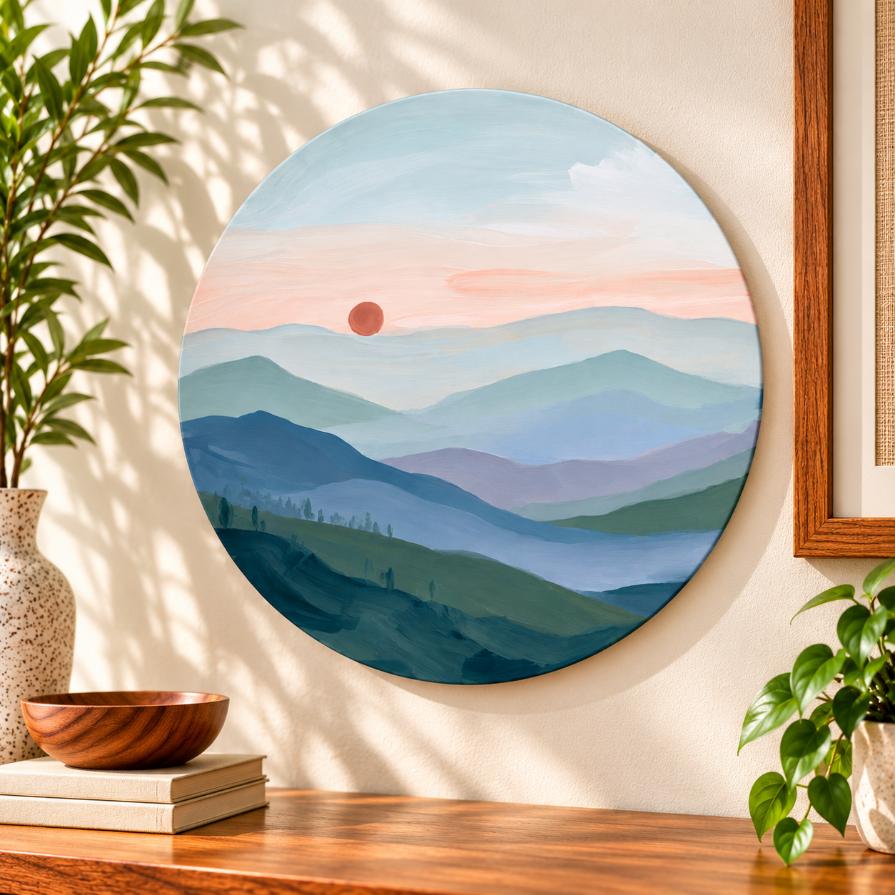 Soft Horizon Landscape Wall Plate displayed on a wall